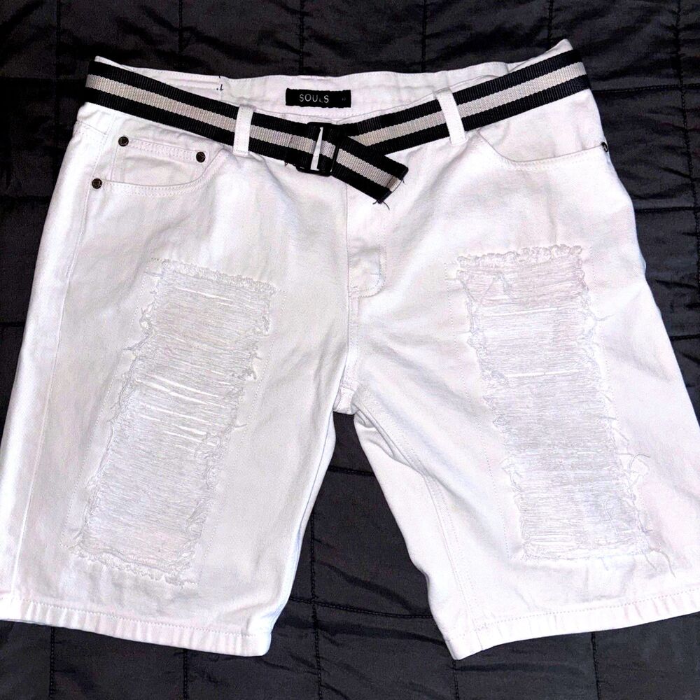 Seven Souls Jean Shorts Denim Cotton Men's 40W White Distressed Vintage 90s Y2K